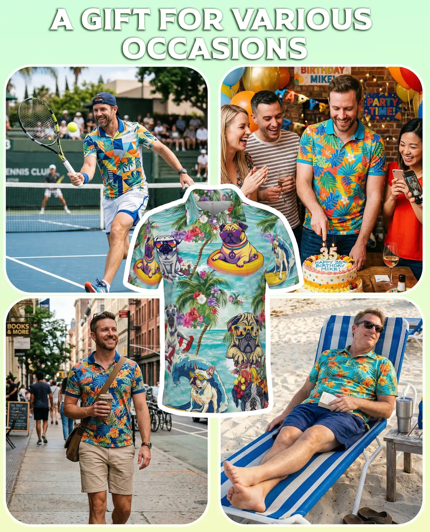 Funny Pug Beach Polo Shirt - Tropical Summer Dog Style | Netecom