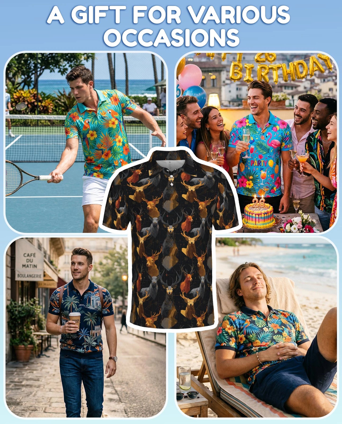 Geometric Deer Polo Shirt for Men – Modern Wildlife Style | Netecom