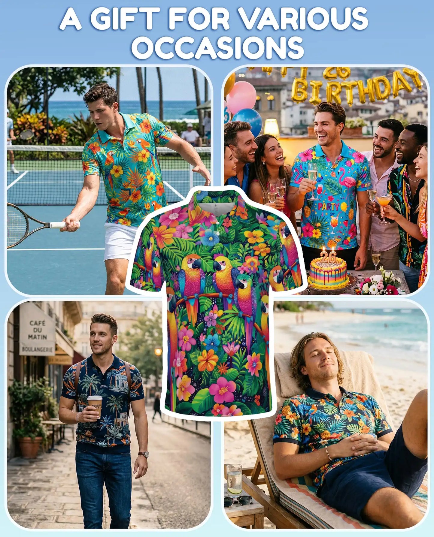 Rainbow Parrot Hawaiian Polo Shirt Tropical Bird Floral Design | Netecom