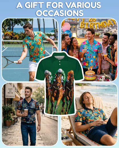 Green Horse Racing Polo Shirt for Men – Equestrian Sport Style | Netecom