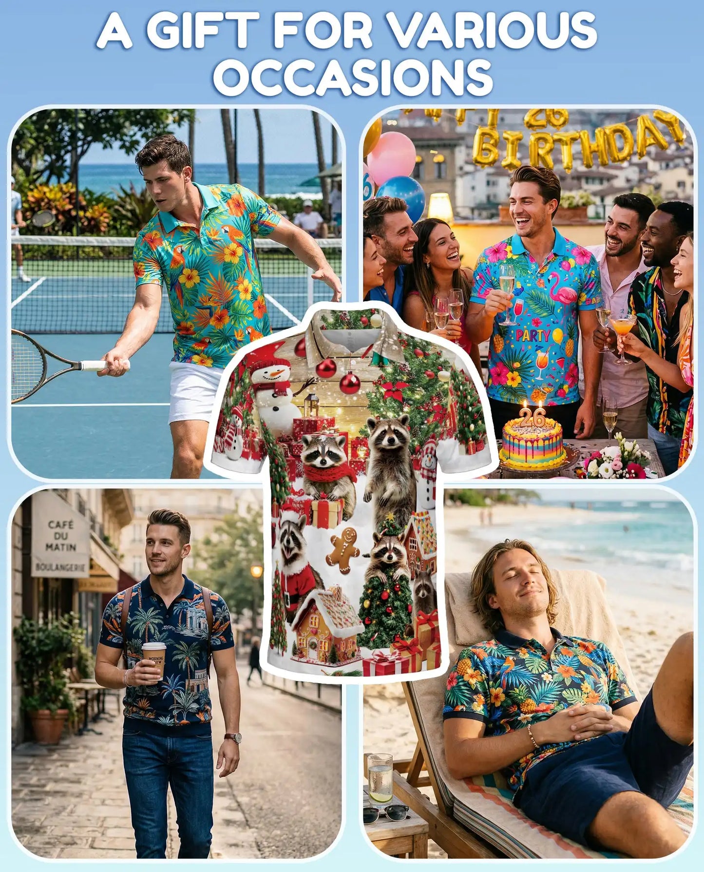Christmas Raccoon 3D Polo Shirt for Men – Funny Holiday Animal Style | Netecom