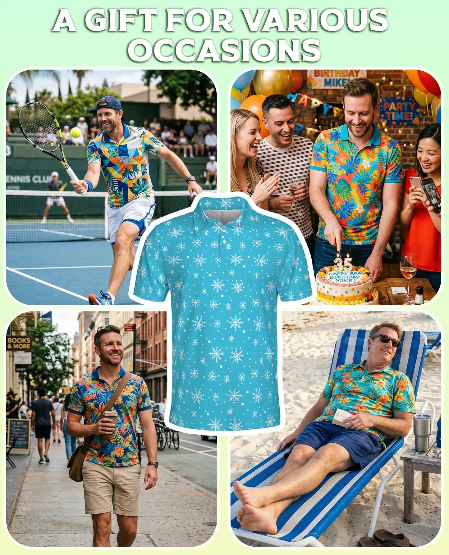 Blue Snowflake 3D Polo Shirt for Men – Minimal Winter Holiday Style | Netecom