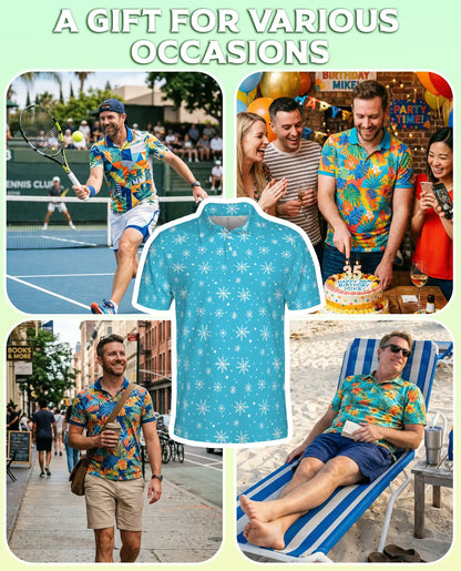 Blue Snowflake 3D Polo Shirt for Men – Minimal Winter Holiday Style | Netecom