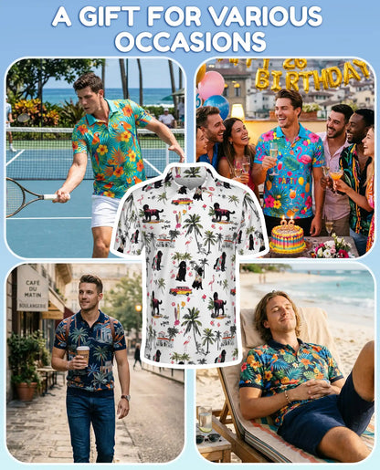 Black Poodle Tropical Beach Polo Shirt for Men- Print Hawaiian Dog  | Netecom
