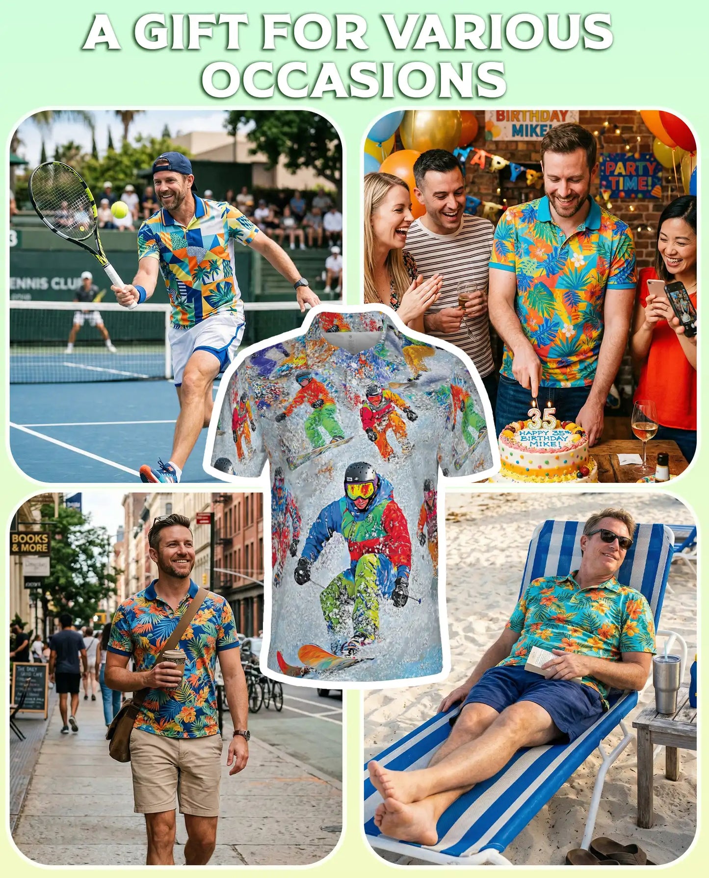 Snowboard Extreme Sports 3D Polo Shirt for Men – Colorful Winter Action Style | Netecom