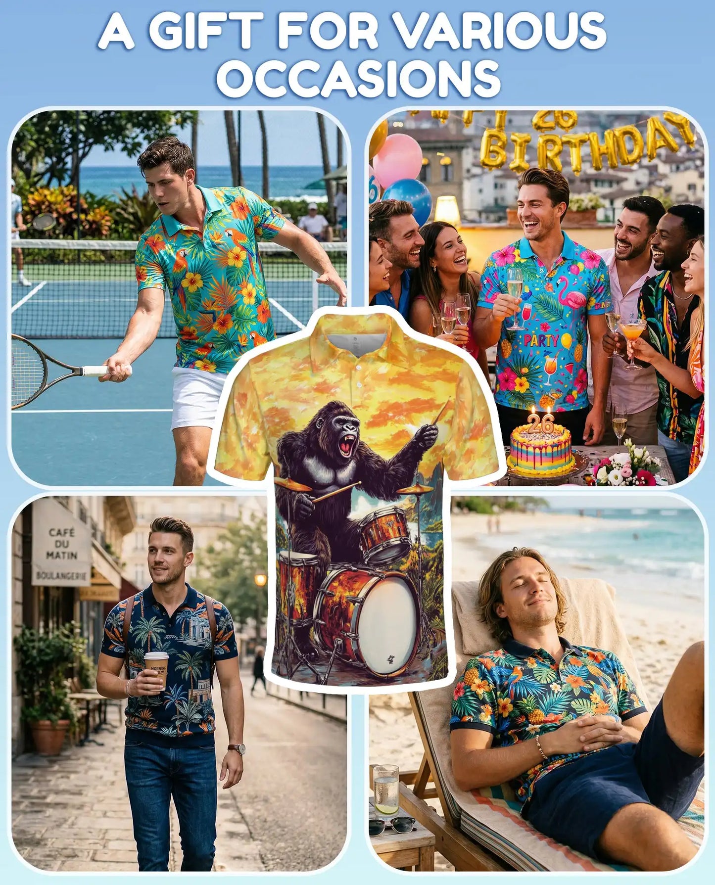 Gorilla Drummer Polo Shirt – Funny Music Style | Netecom