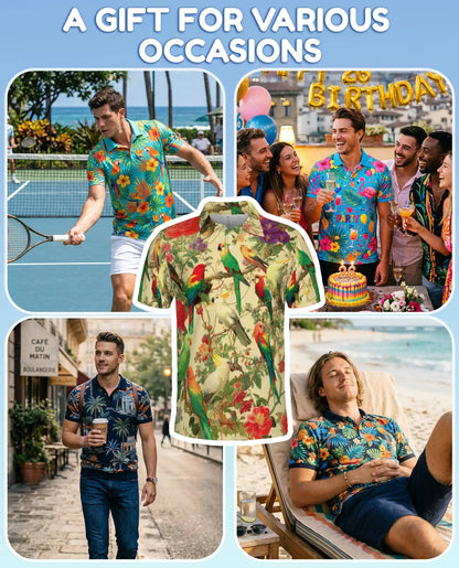Tropical Birds Polo Shirt for Men – Colorful Parrot Print | Netecom