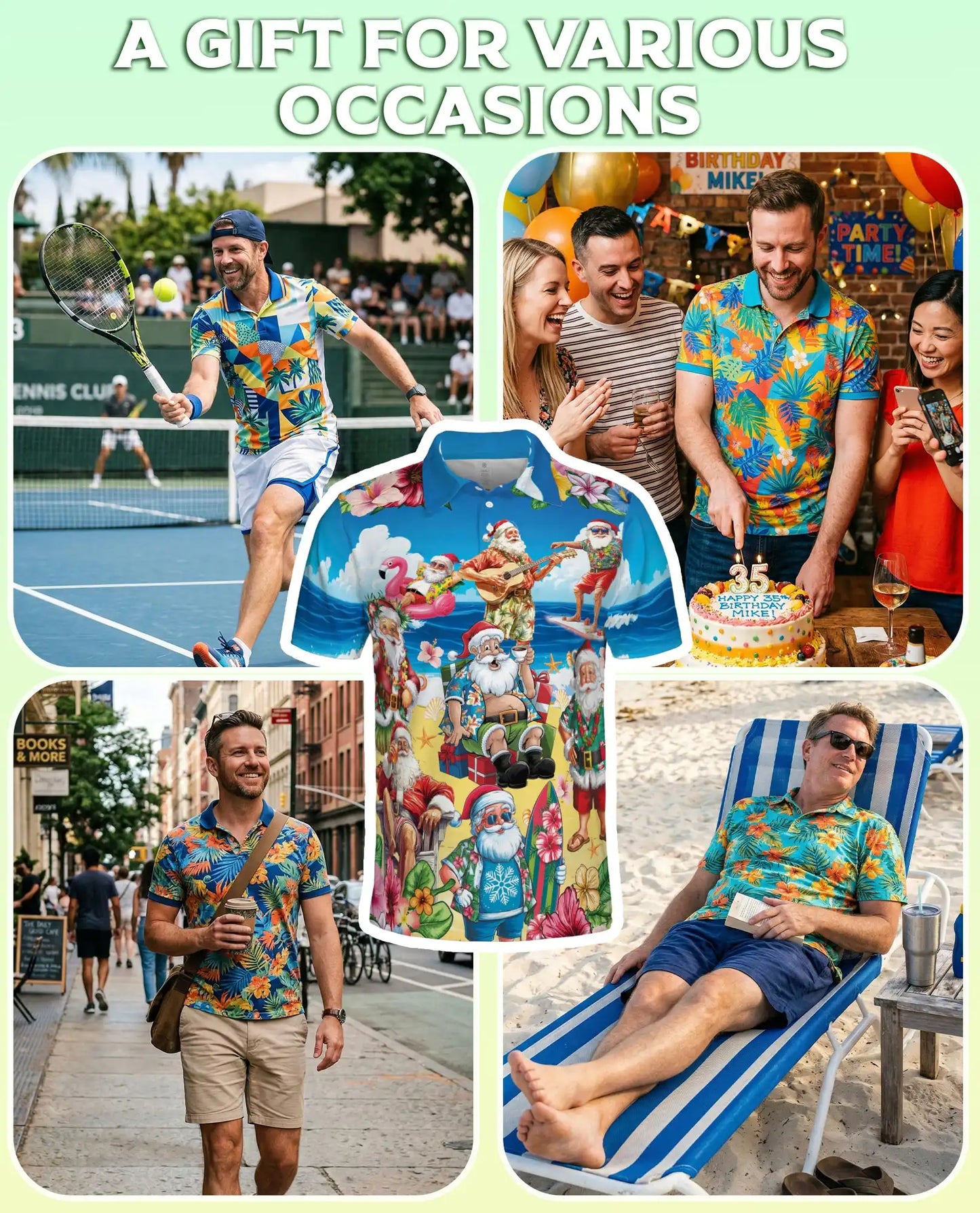 Santa Beach Holiday Polo Shirt for Men – Summer Hawaiian Xmas Shirt | Netecom