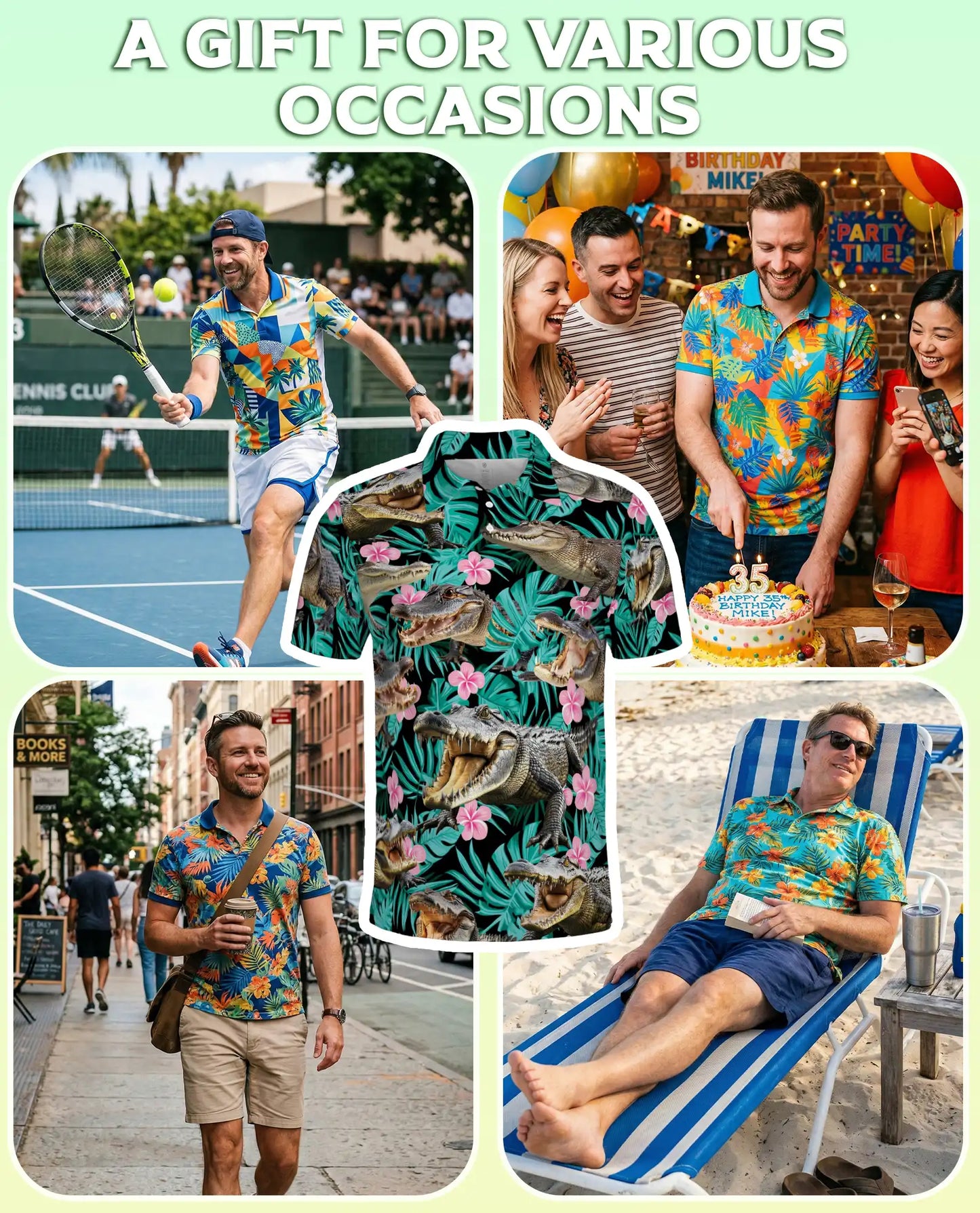 Alligator Tropical Hawaiian Polo Shirt for Men | Netecom