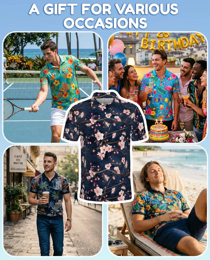 Cherry Blossom Branch Polo Shirt for Men – Spring Floral Style | Netecom