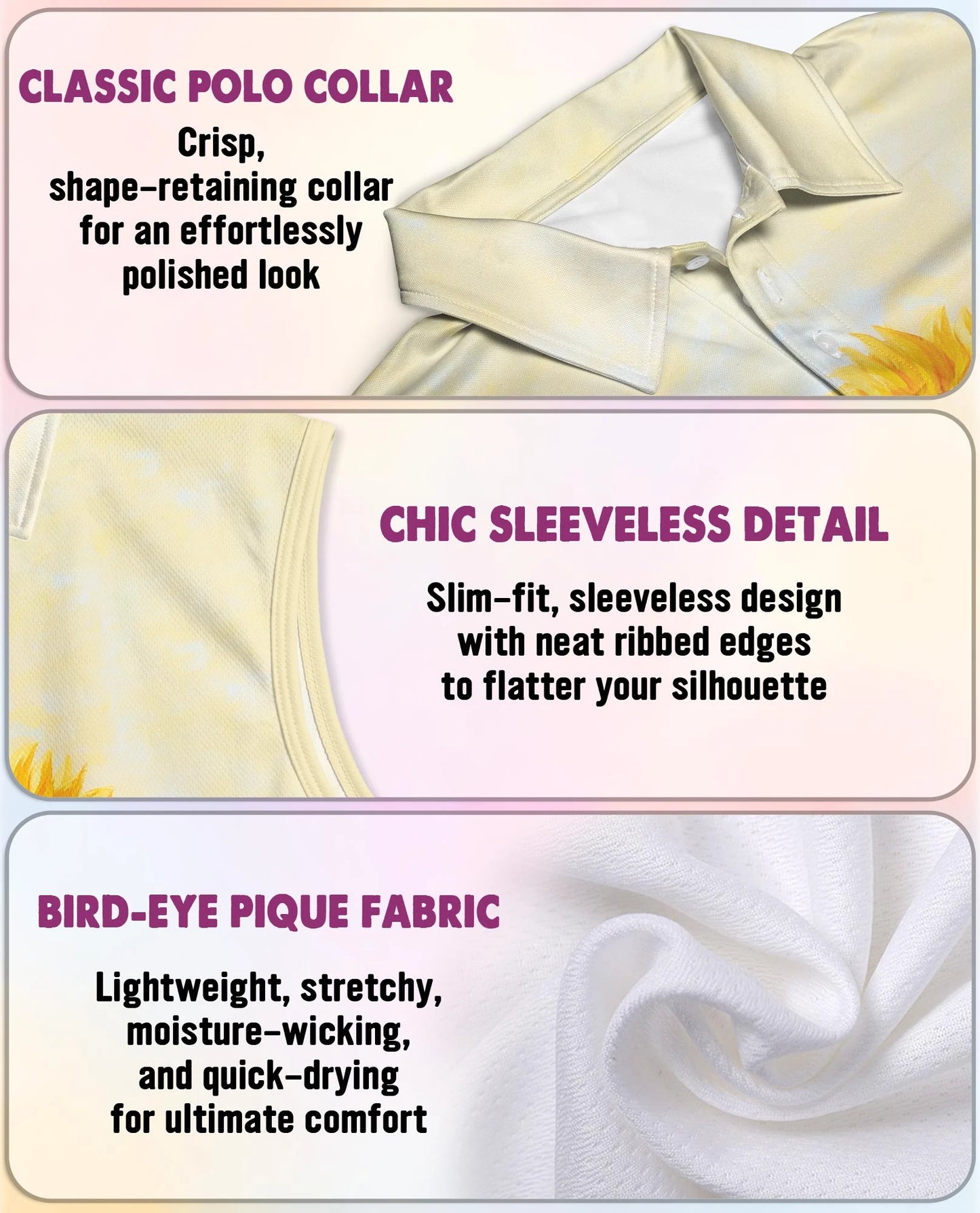 Sunflower Butterfly Sleeveless Polo Shirt for Women | Netecom