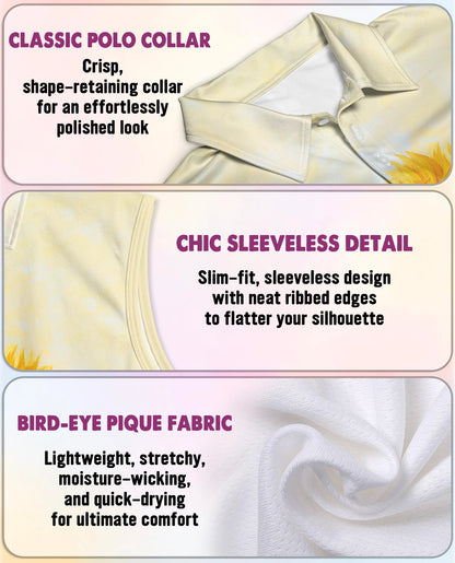 Sunflower Butterfly Sleeveless Polo Shirt for Women | Netecom