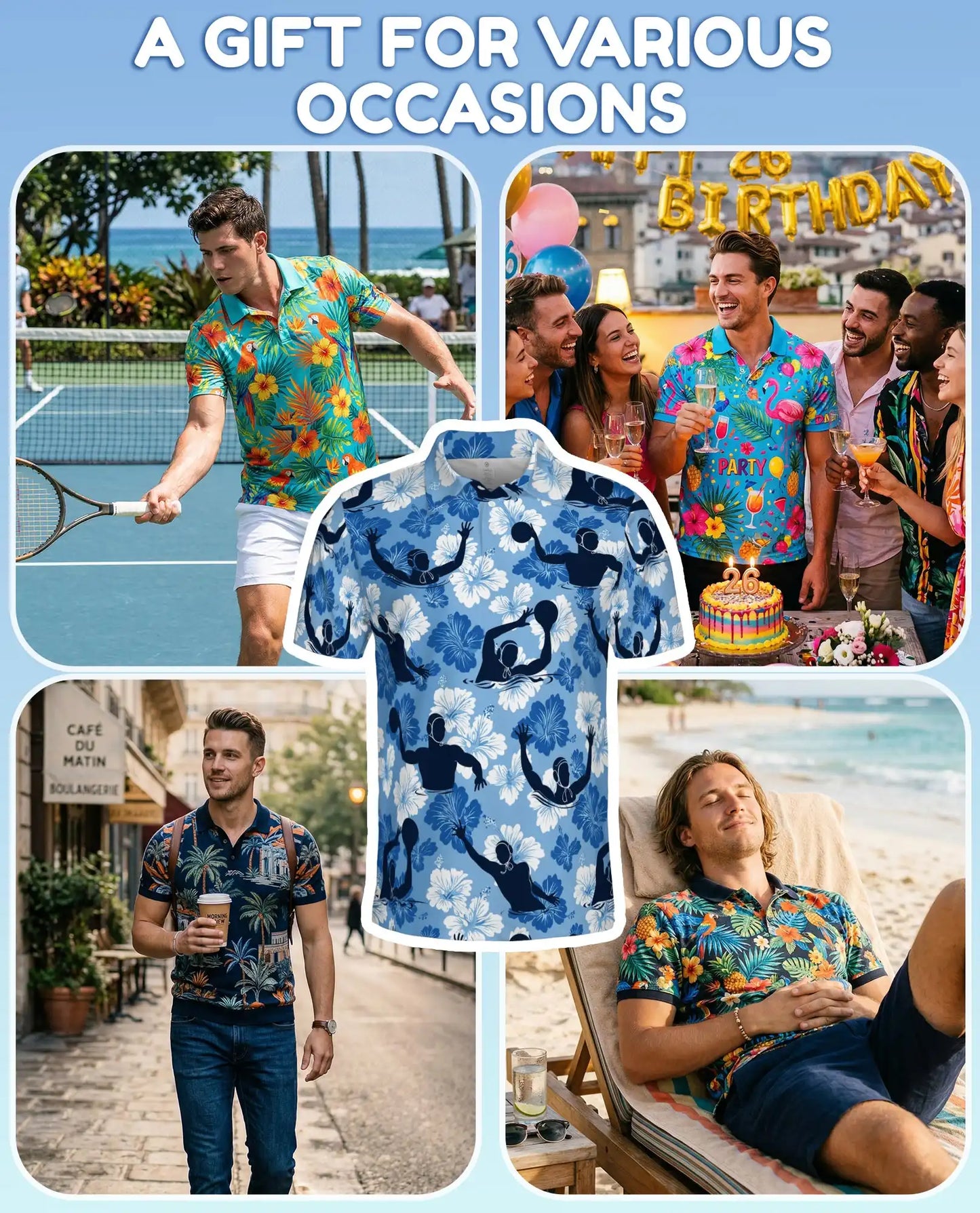 Tropical Water Polo Polo Shirt - Hawaiian Sports Summer Style | Netecom