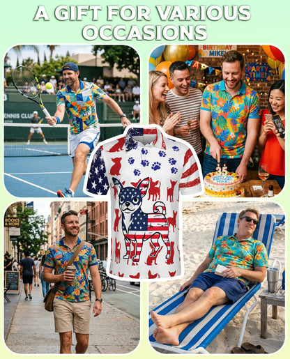 Patriotic Chihuahua Polo Shirt – American Flag Dog Print | Netecom