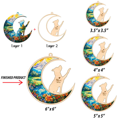 Netecom Pitbull Dog Memorial Suncatcher, Personalized Pit Bull Christmas Ornament with Name Date, Dog Death Sympathy Gift for Pet Loss Sun Catchers, Dog Grief Gift, Bereavement Gifts for Loss of Pet