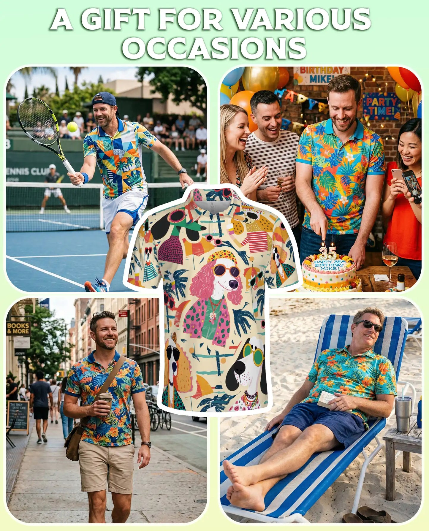 Retro Summer Stylish Dogs Beach Party Polo Shirt for Men | Netecom