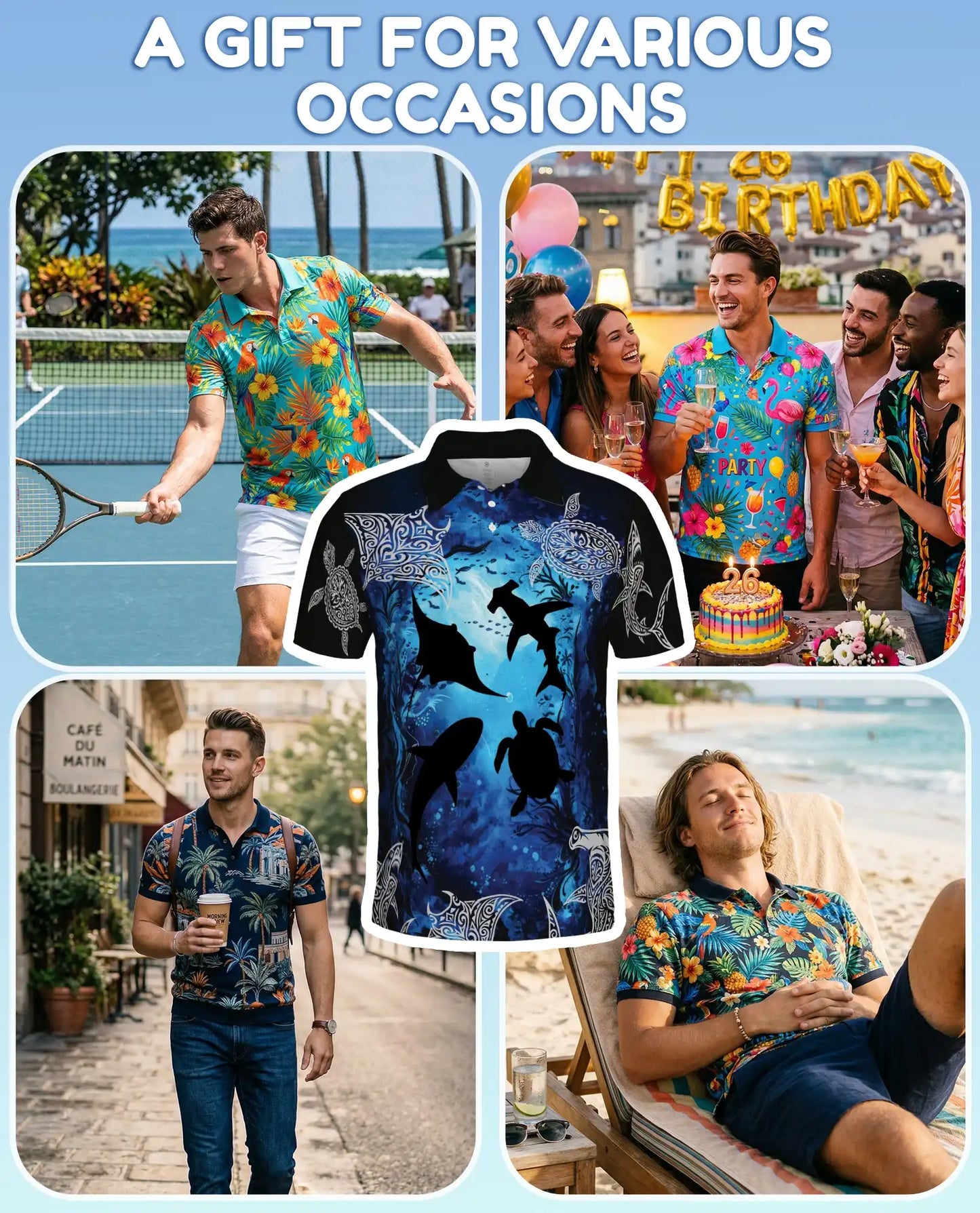 Ocean Turtle Shark Polo Shirt for Men – Tribal Sea Style | Netecom