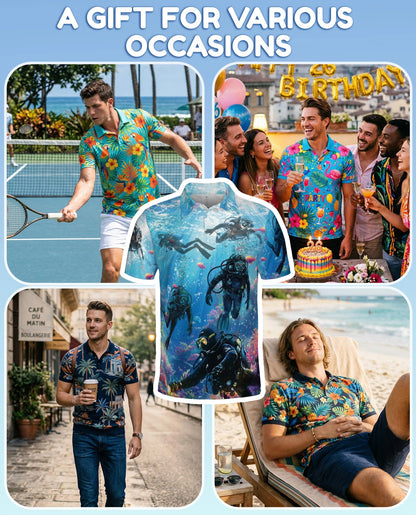 Blue Scuba Diving Coral Reef Polo Shirt for Men – Ocean Adventure Style | Netecom