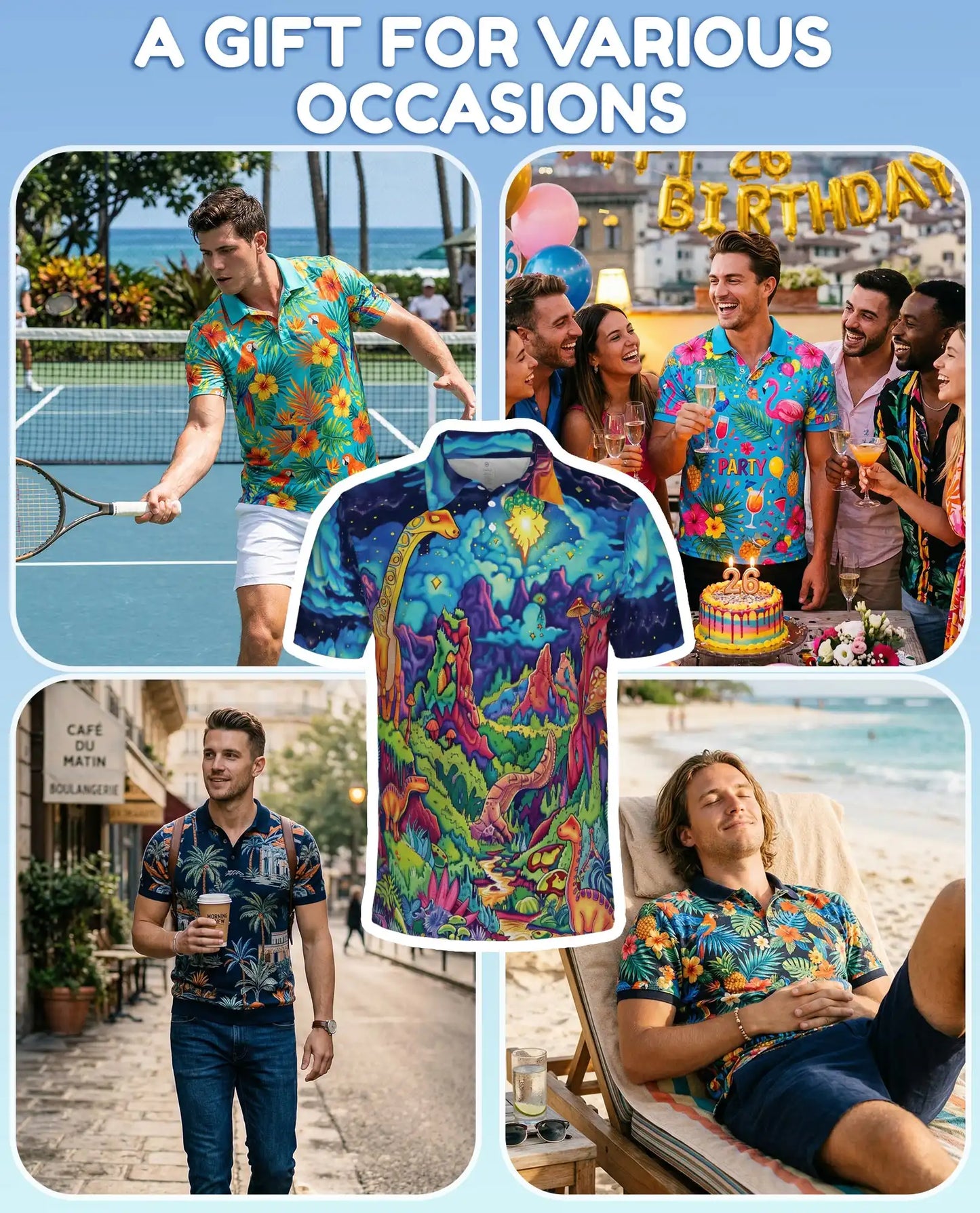 Dinosaur Fantasy Polo Shirt – Colorful Cosmic Art | Netecom