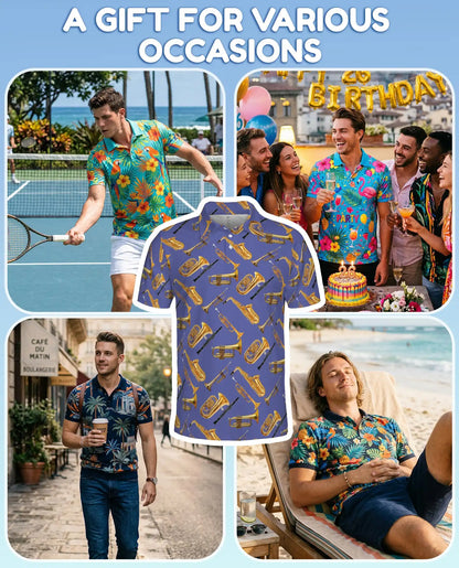 Musical Instruments Polo Shirt for Men-Print  Saxophone Trumpet | Netecom