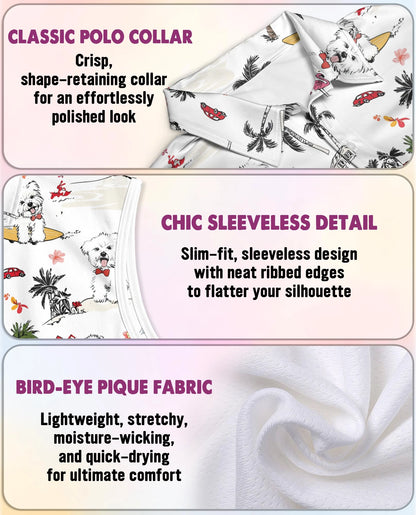 Cute White Maltese Dog Sleeveless Polo Shirt for Women | Netecom