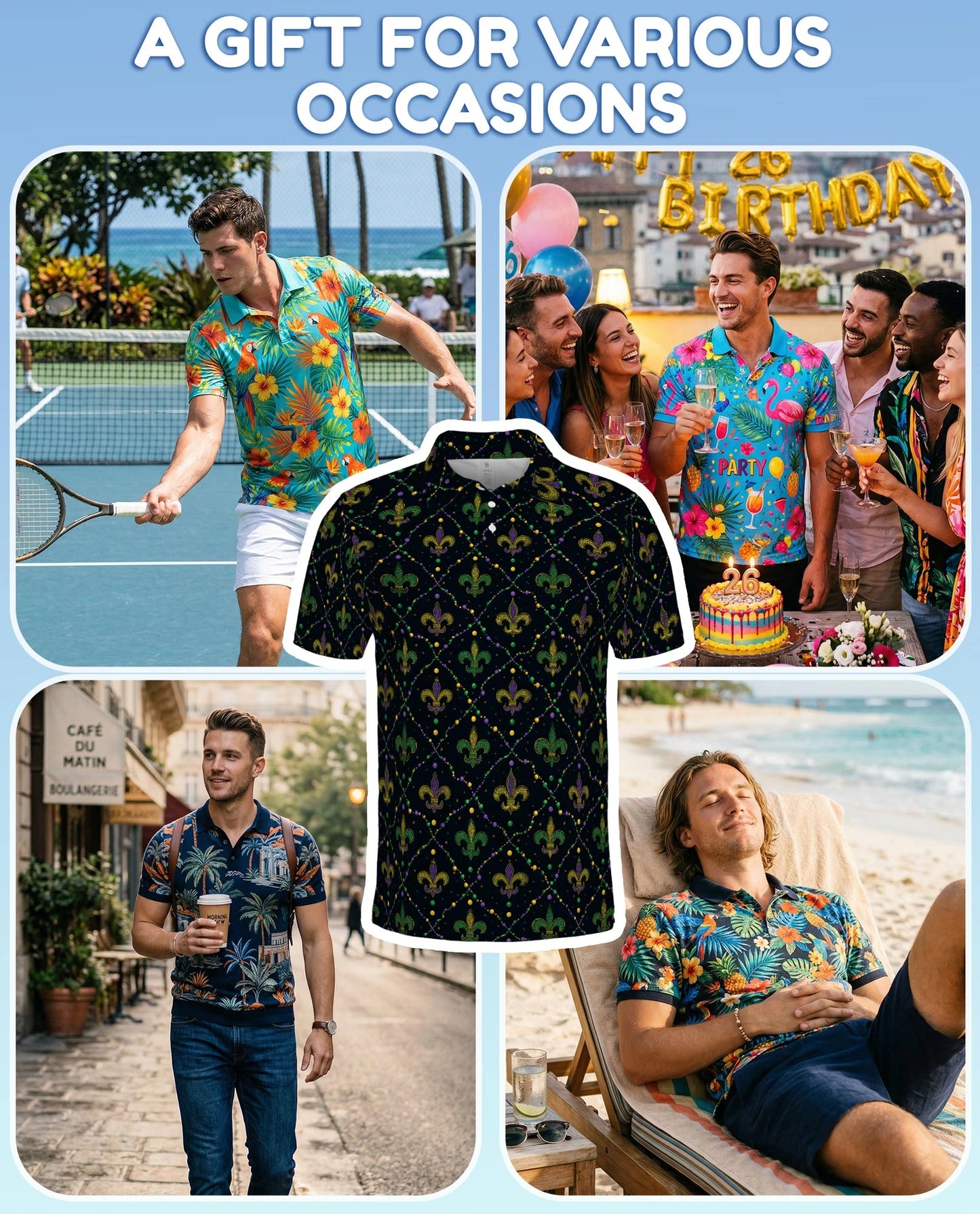 Mardi Gras Pattern Polo Shirt for Men – Carnival Festival Style | Netecom