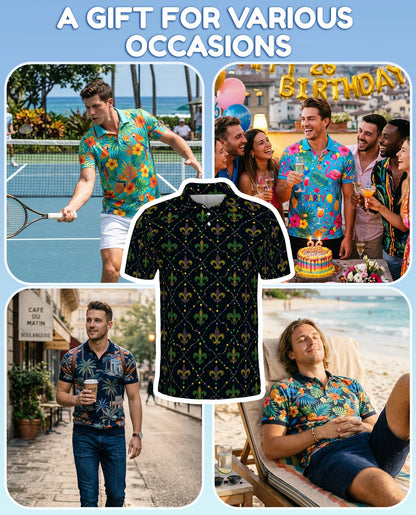 Mardi Gras Pattern Polo Shirt for Men – Carnival Festival Style | Netecom