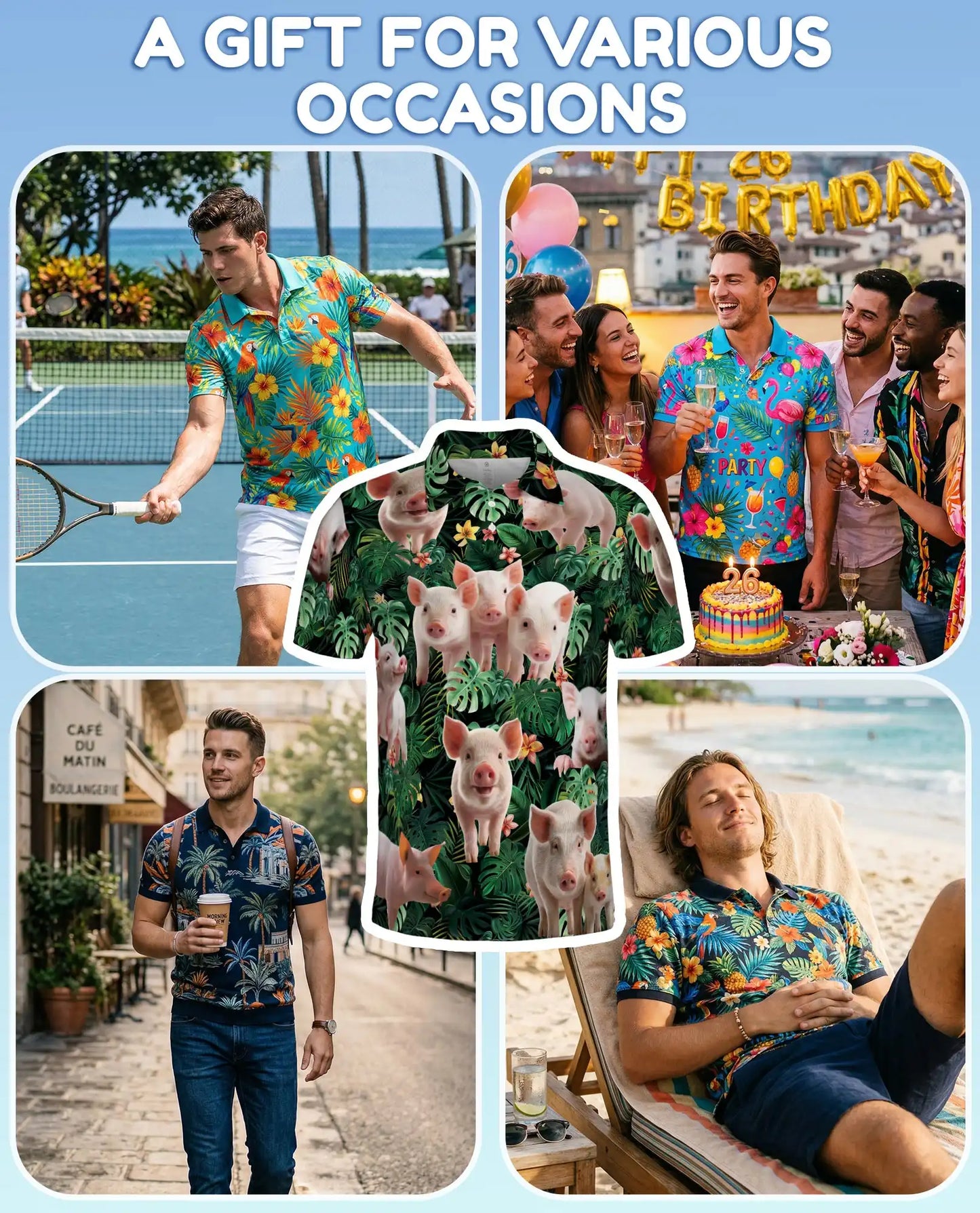 Tropical Pig Polo Shirt – Farm Animal Island Style | Netecom
