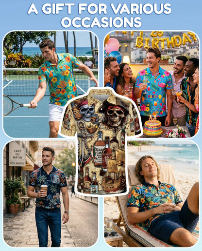 Caribbean Pirate Skull Polo Shirt for Men – Tropical Adventure Style | Netecom
