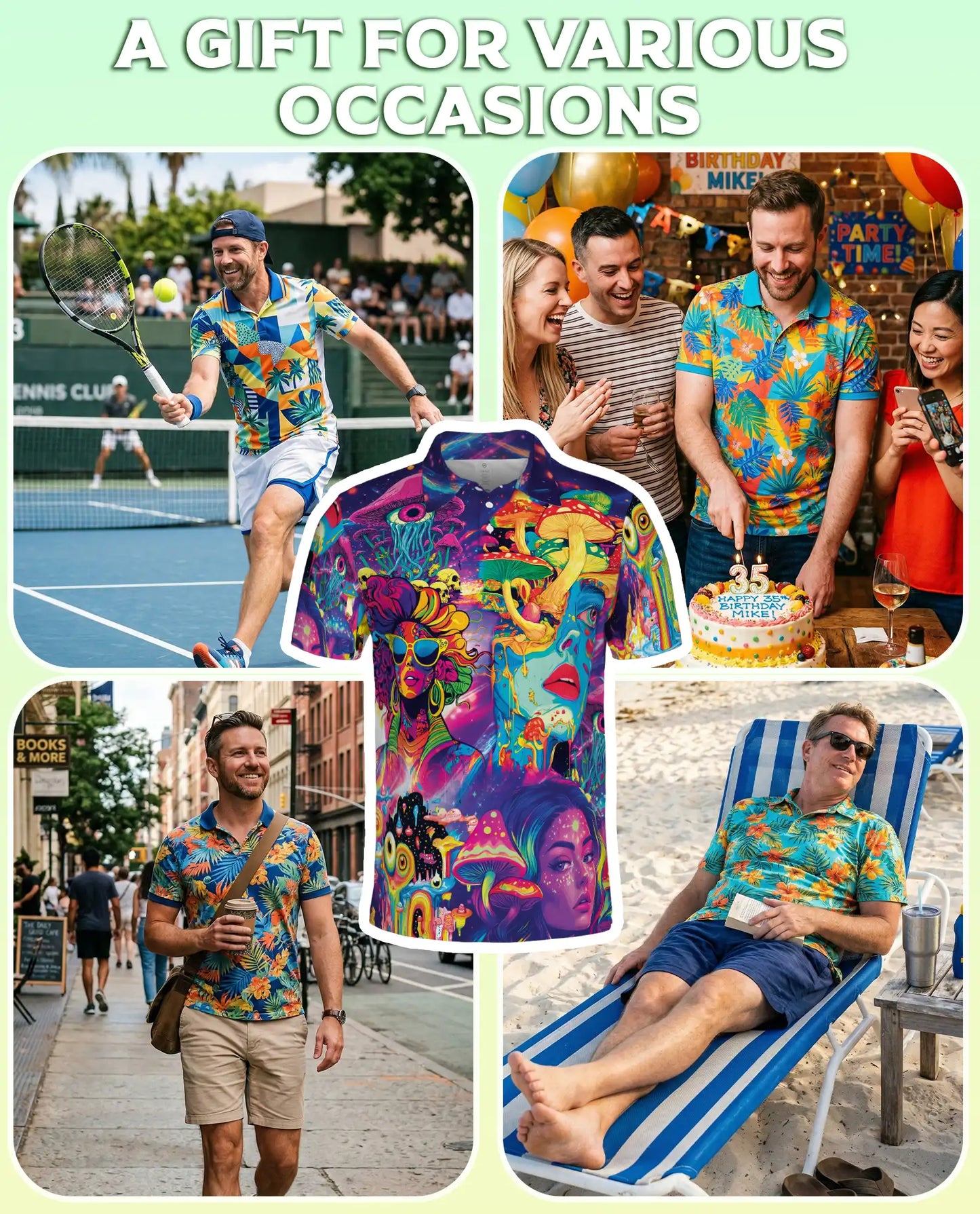 Psychedelic Mushroom Art 3D Polo Shirt for Men – Neon Trippy Fantasy Style | Netecom