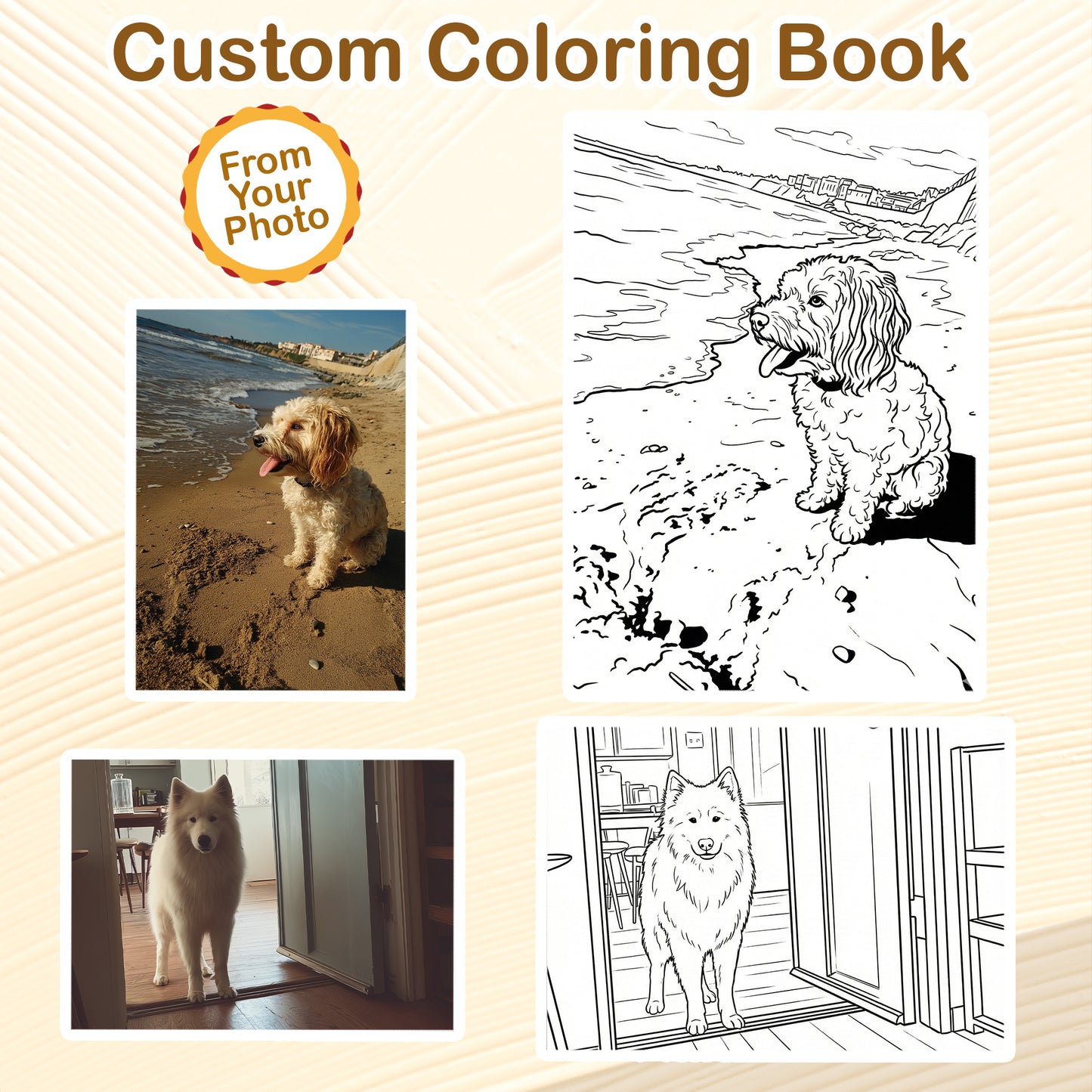 Personalized Dog Coloring Book for Adults – Custom Dog Line Art Coloring Pages from Photos,  12–48 Pages, Unique Keepsake for Pet Lovers, Premium Wooden Cover, Spiral Binding