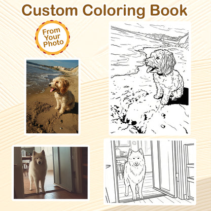 Personalized Dog Coloring Book for Adults – Custom Dog Line Art Coloring Pages from Photos,  12–48 Pages, Unique Keepsake for Pet Lovers, Premium Wooden Cover, Spiral Binding