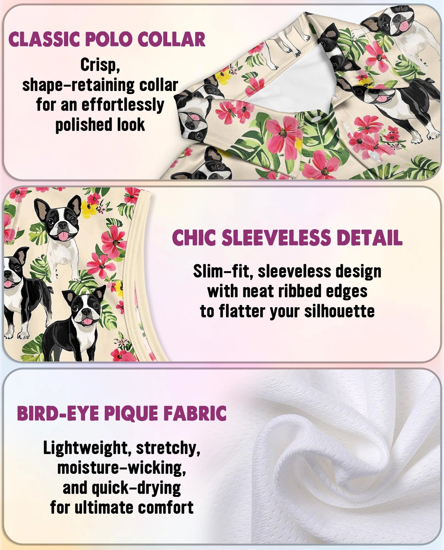 Boston Terrier Floral Sleeveless Polo Shirt for Women – Cute Dog Style | Netecom