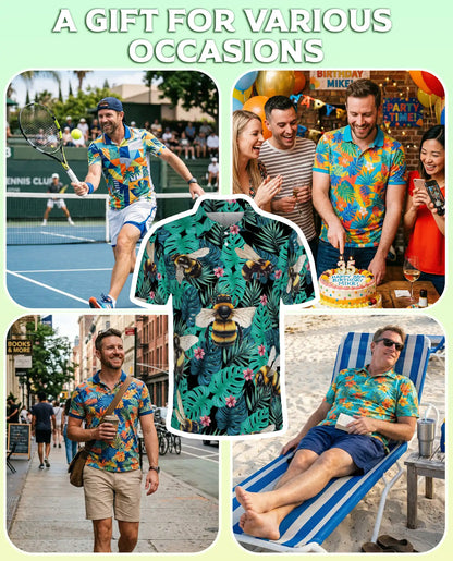 Bee Tropical Polo Shirt – Monstera Jungle Print | Netecom