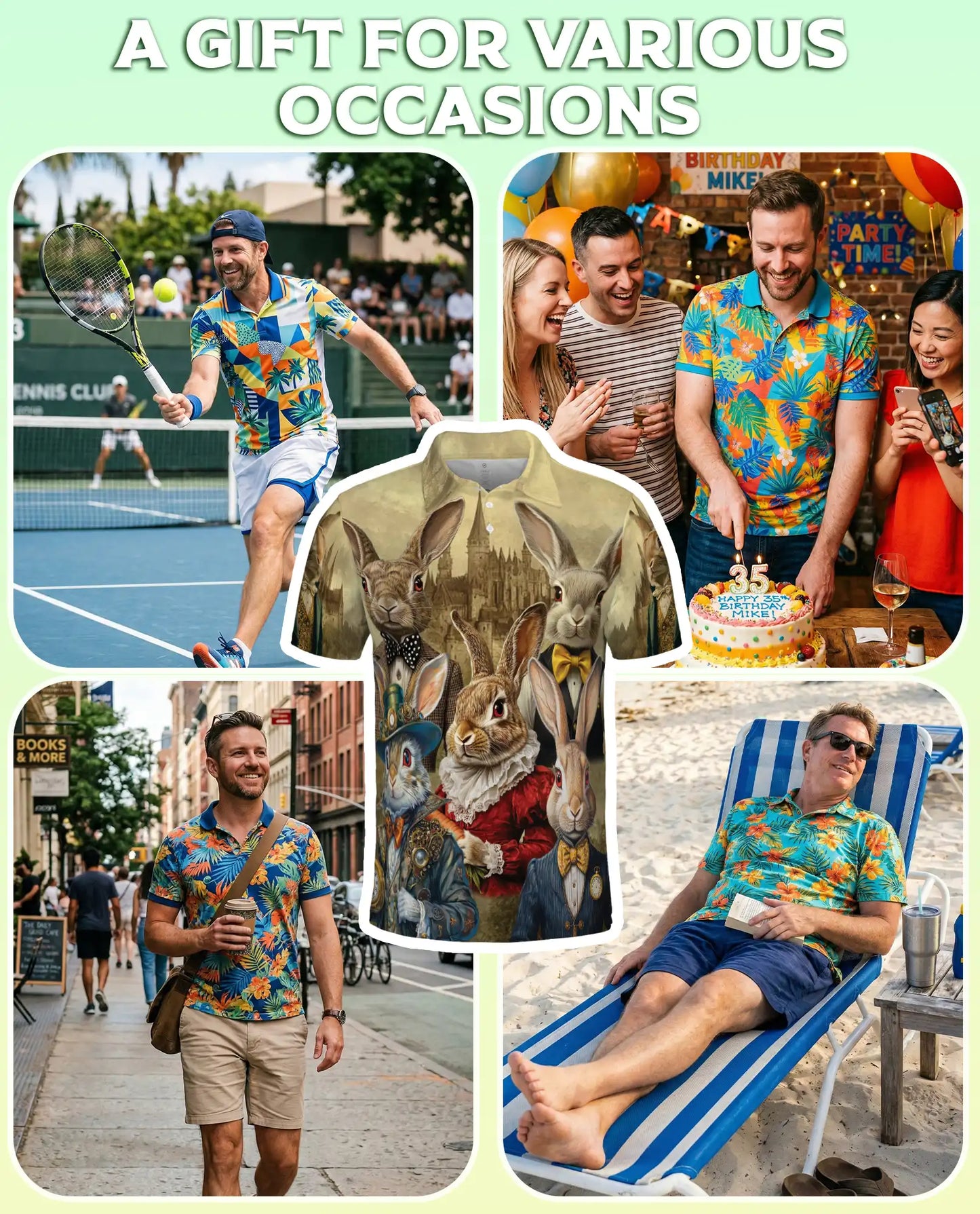 Vintage Rabbit 3D Polo Shirt for Men – Victorian Bunny Art Style | Netecom