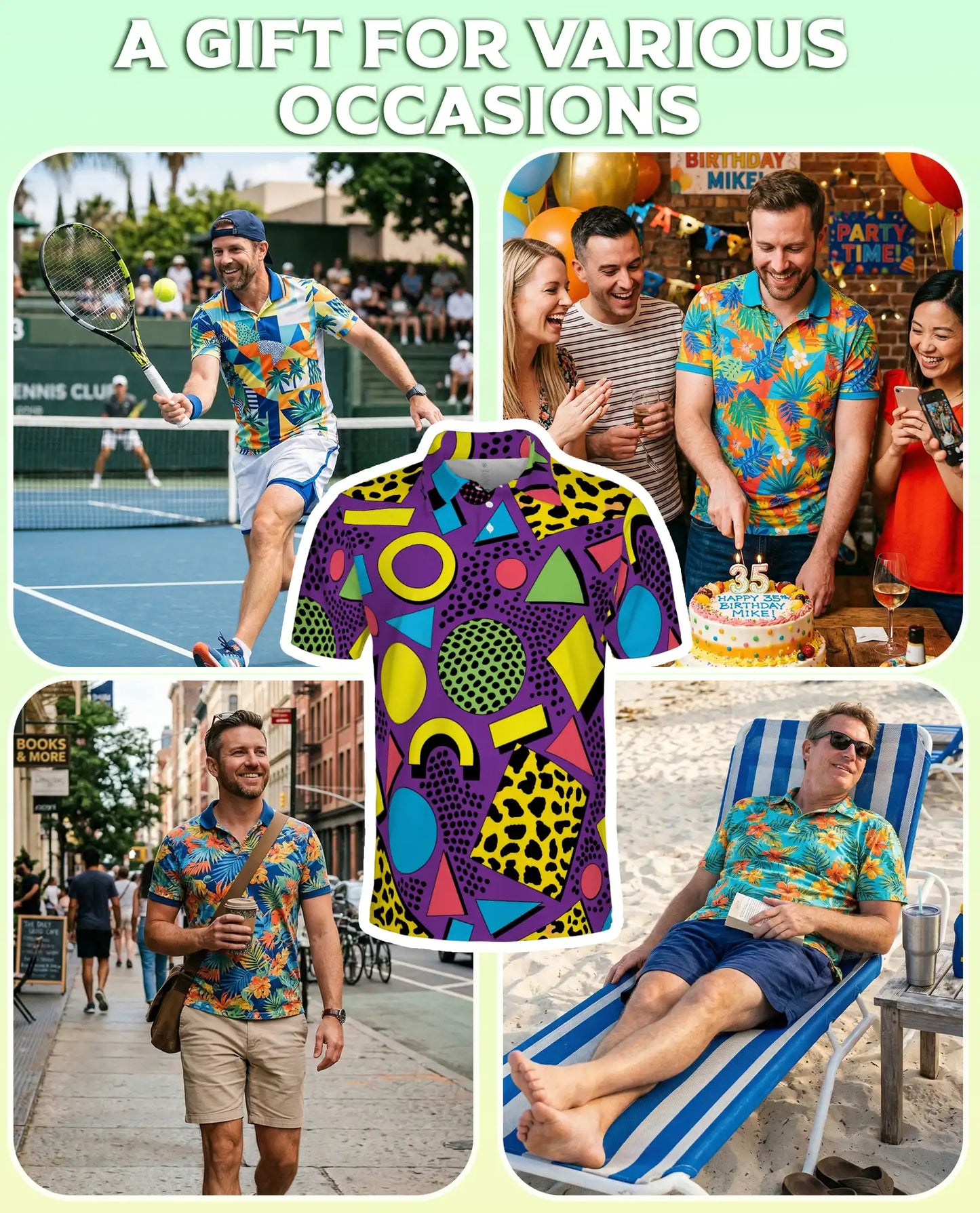 80s Retro Geometric Polo Shirt for Men | Netecom