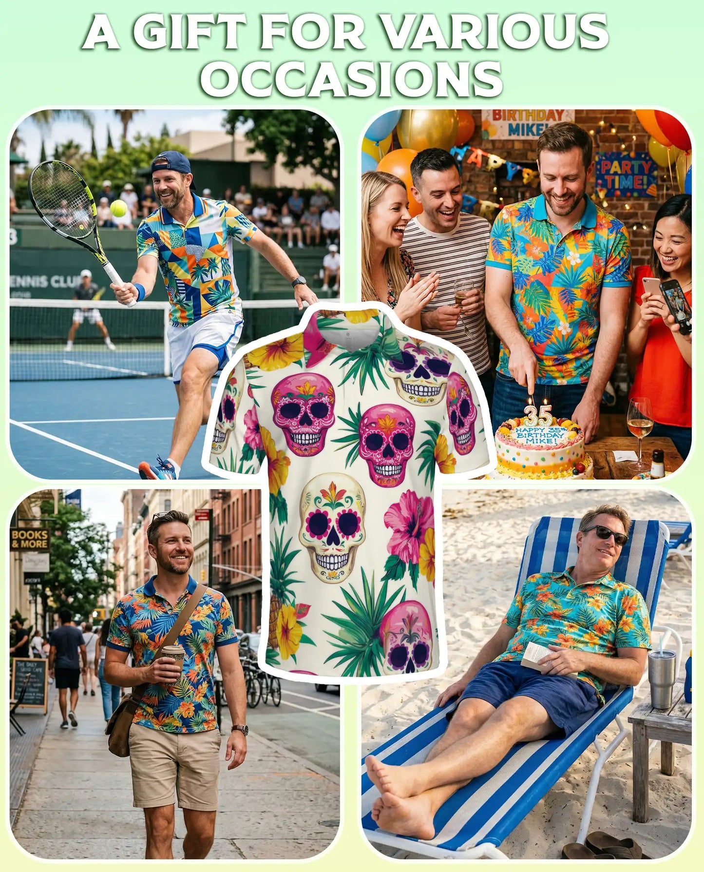 Sugar Skull Polo Shirt – Tropical Floral Print | Netecom