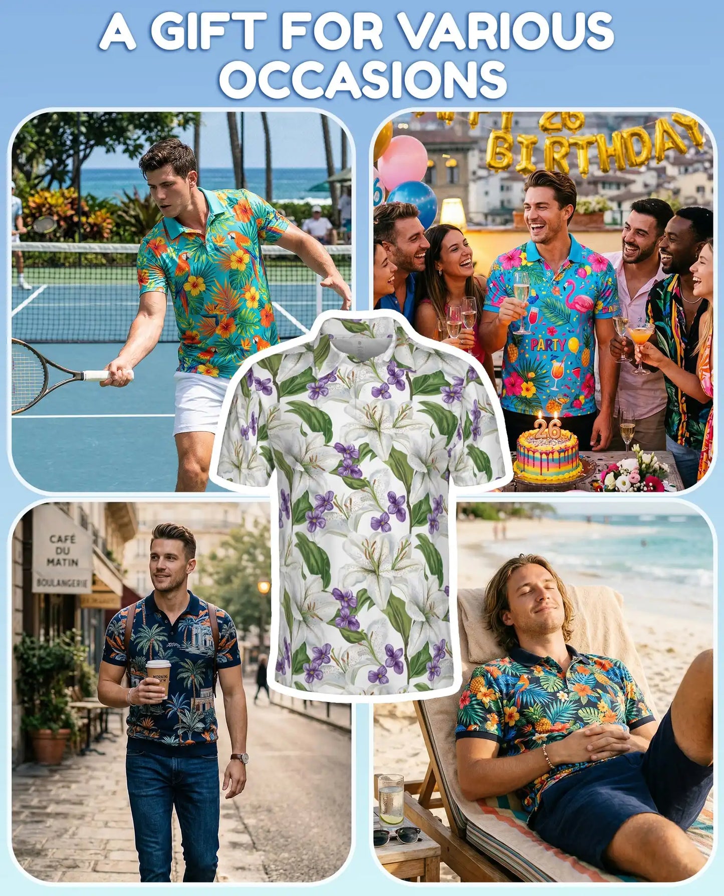 White Lily Polo Shirt for Men – Elegant Floral Style | Netecom