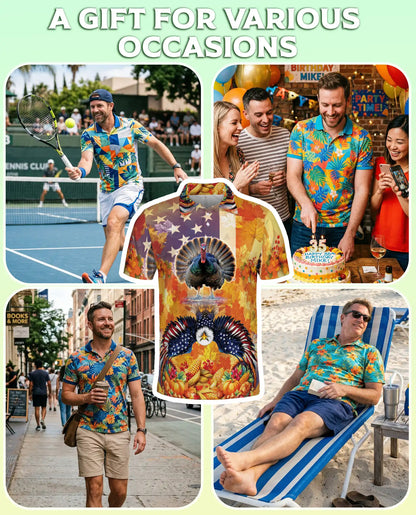 Patriotic Thanksgiving Turkey Polo Shirt for Men | Netecom