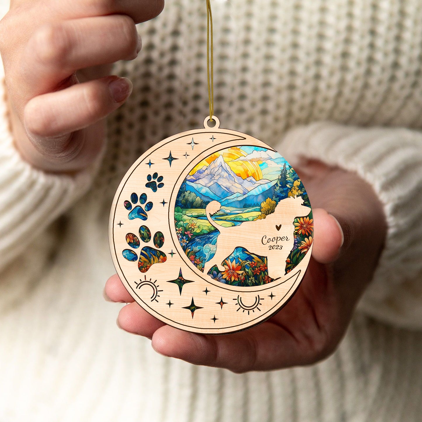 Netecom Portuguese Water Dog Memorial Suncatcher, Personalized Portuguese Water Christmas Ornament, Bereavement Gifts for Loss of Pet, Dog Death Sympathy Gift Pet Loss Sun Catchers, Dog Grief Gift