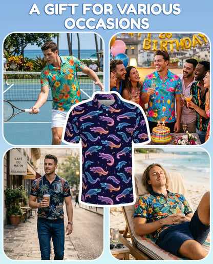 Neon Crocodile Polo Shirt for Men – Night Party Style | Netecom