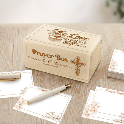 Netecom Personalized Couple Prayer Box with 100 Prayer Request Cards & Wooden Cross – Christian Valentine Gift, Custom Names and Anniversary Date