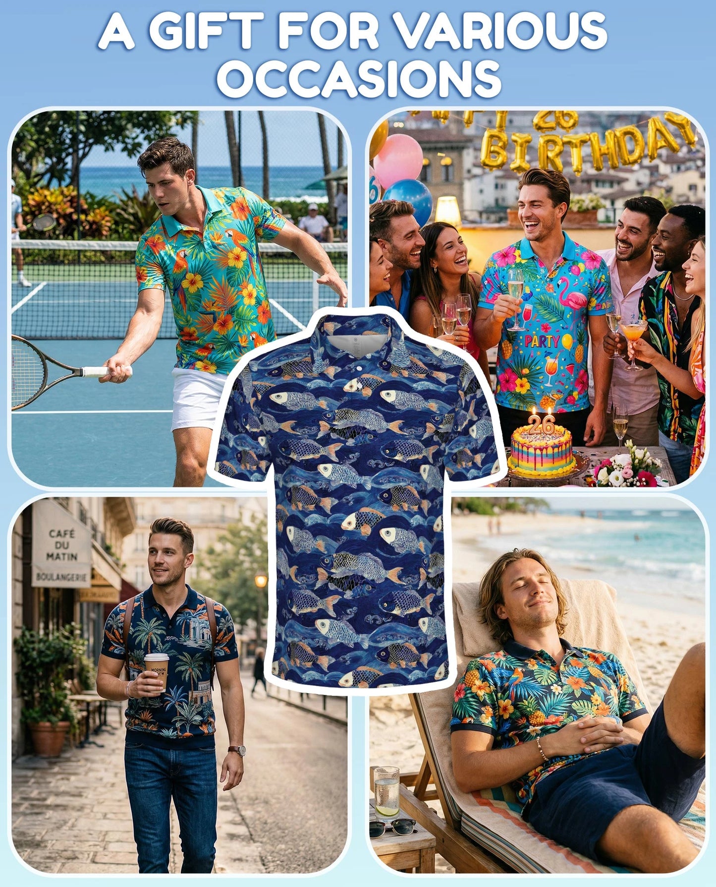 Japanese Koi Fish Pattern Polo Shirt for Men – Traditional Asian Art | Netecom