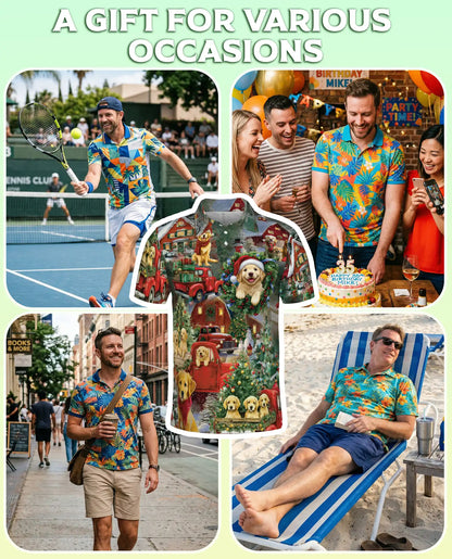 Festive Christmas Dogs Polo Shirt for Men – Holiday Graphic Tee | Netecom