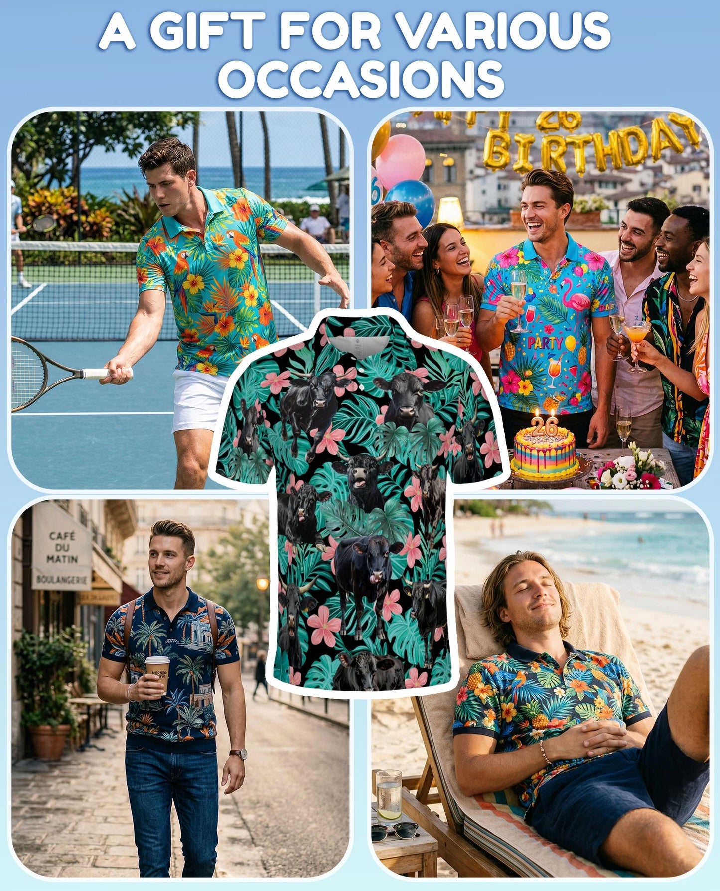 Tropical Black Cow Polo Shirt for Men – Farm Animal Lover Style | Netecom