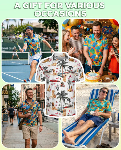 Golden Retriever Tropical 3D Polo Shirt for Men – Beach Vacation Island Style | Netecom