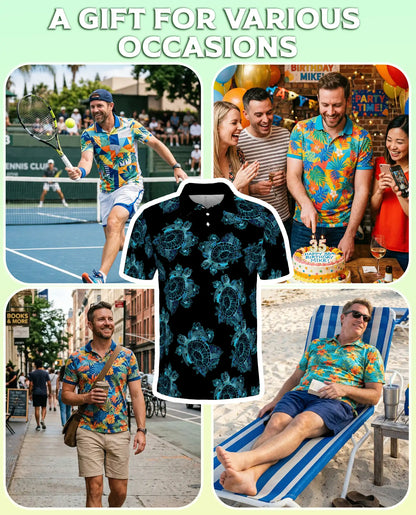 Sea Turtle Polo Shirt – Blue Tribal Hawaiian Print | Netecom