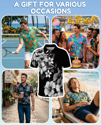 Black White Hibiscus Polynesian Polo Shirt for Men – Tribal Island Style | Netecom