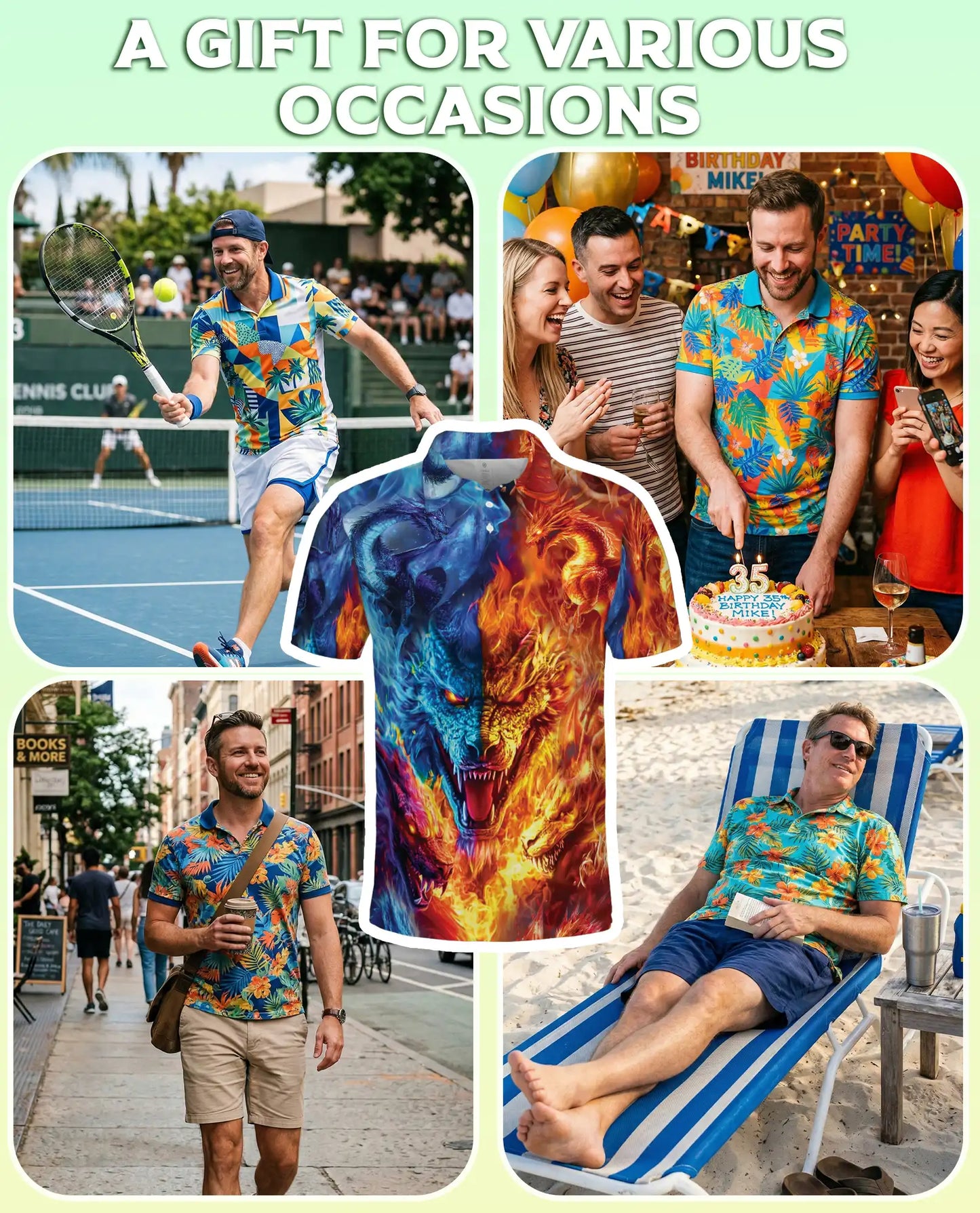 Fire and Ice Dragon 3D Polo Shirt for Men – Fantasy Mythical Beast Style | Netecom