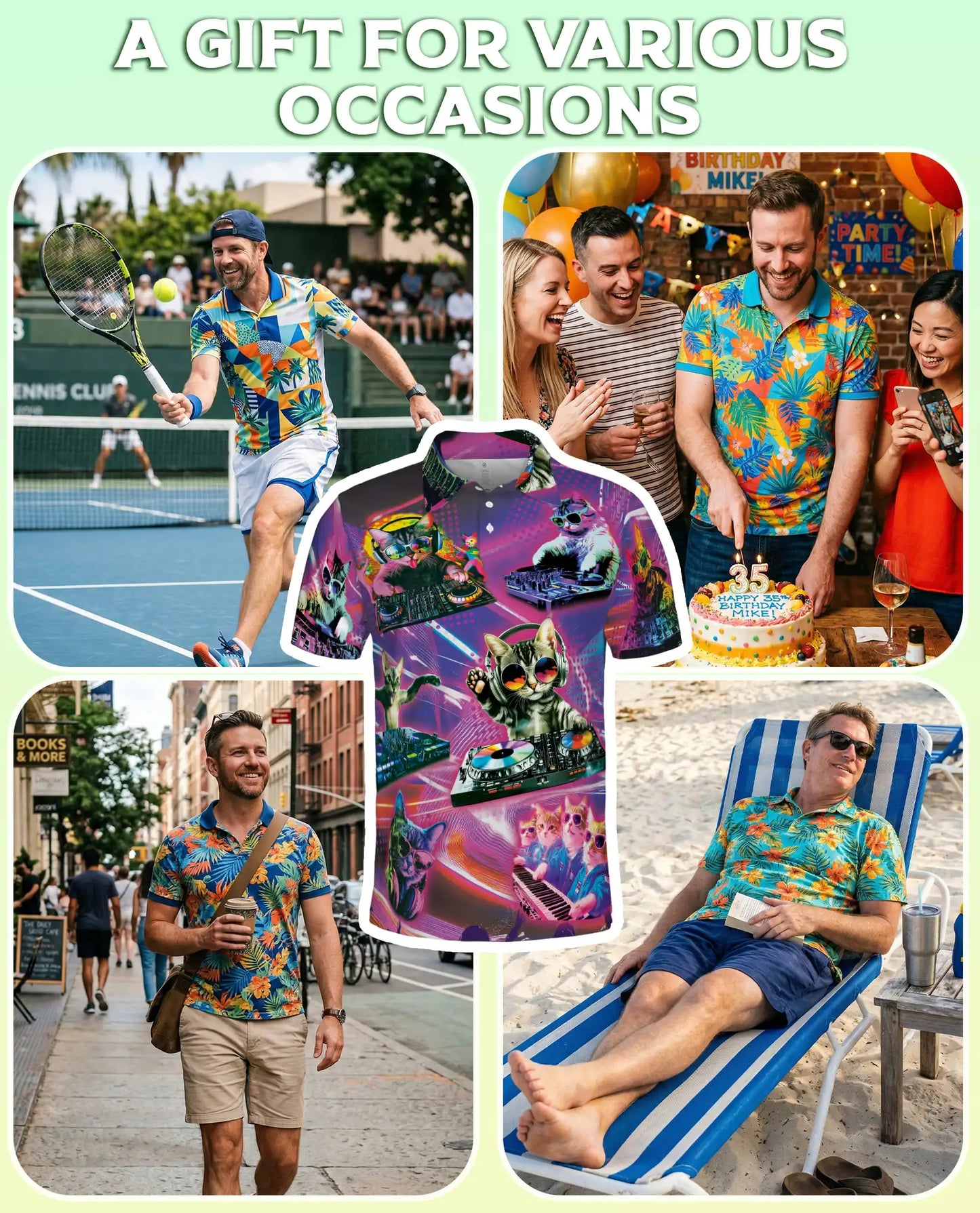 DJ Cat Party Polo Shirt-Neon Music Festival Funny Cat DJ Design | Netecom